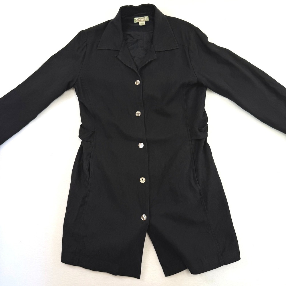 Vintage Tommy Bahama Womens Silk Wool Blend Longline Jacket Black Small